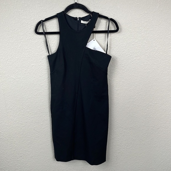 NWT Halston Heritage Sleeveless Asymmetric Neckline Mini Dress Black Cut Out S - Picture 3 of 11